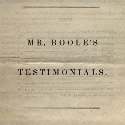 Testimonials were provided for George Boole to support his application to QCC